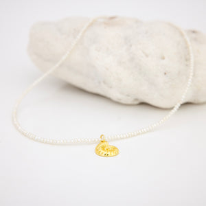 READY TO SHIP Freshwater Pearl Necklace with Nautilus Shell Charm - Gold Plated over Stainless Steel FJD$