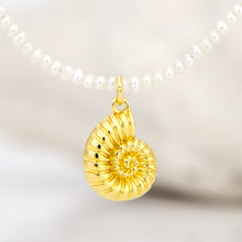 Load image into Gallery viewer, READY TO SHIP Freshwater Pearl Necklace with Nautilus Shell Charm - Gold Plated over Stainless Steel FJD$

