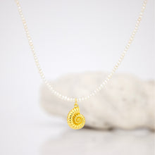 Load image into Gallery viewer, READY TO SHIP Freshwater Pearl Necklace with Nautilus Shell Charm - Gold Plated over Stainless Steel FJD$
