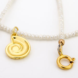 READY TO SHIP Freshwater Pearl Necklace with Nautilus Shell Charm - Gold Plated over Stainless Steel FJD$