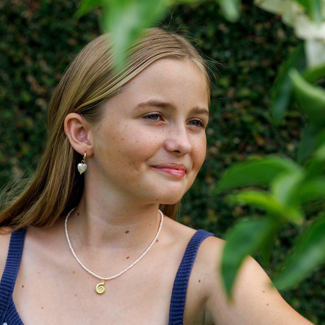 READY TO SHIP Freshwater Pearl Necklace with Nautilus Shell Charm - Gold Plated over Stainless Steel FJD$