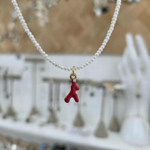 Load image into Gallery viewer, READY TO SHIP Freshwater Pearl Necklace with Coral Charm - Gold Plated over Stainless Steel FJD$
