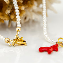 Load image into Gallery viewer, READY TO SHIP Freshwater Pearl Necklace with Coral Charm - Gold Plated over Stainless Steel FJD$
