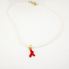 Load image into Gallery viewer, READY TO SHIP Freshwater Pearl Necklace with Coral Charm - Gold Plated over Stainless Steel FJD$
