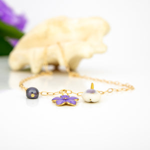 READY TO SHIP Freshwater Pearl, Shell & Charm Necklace - Gold Plated FJD$