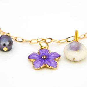 READY TO SHIP Freshwater Pearl, Shell & Charm Necklace - Gold Plated FJD$