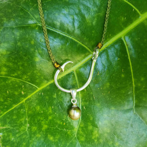 CONTACT US TO RECREATE THIS SOLD OUT STYLE Civa Fiji Pearl Fish Hook Necklace - Nylon & 925 Sterling Silver FJD$