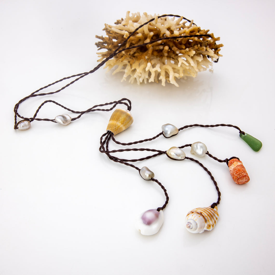 READY TO SHIP Pearl & Shell Necklace - Nylon FJD$