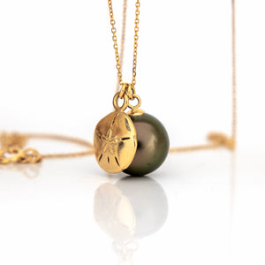 CONTACT US TO RECREATE THIS SOLD OUT STYLE Civa Fiji Pearl Necklace with Sand Dollar Charm - 14k Solid Gold FJD$