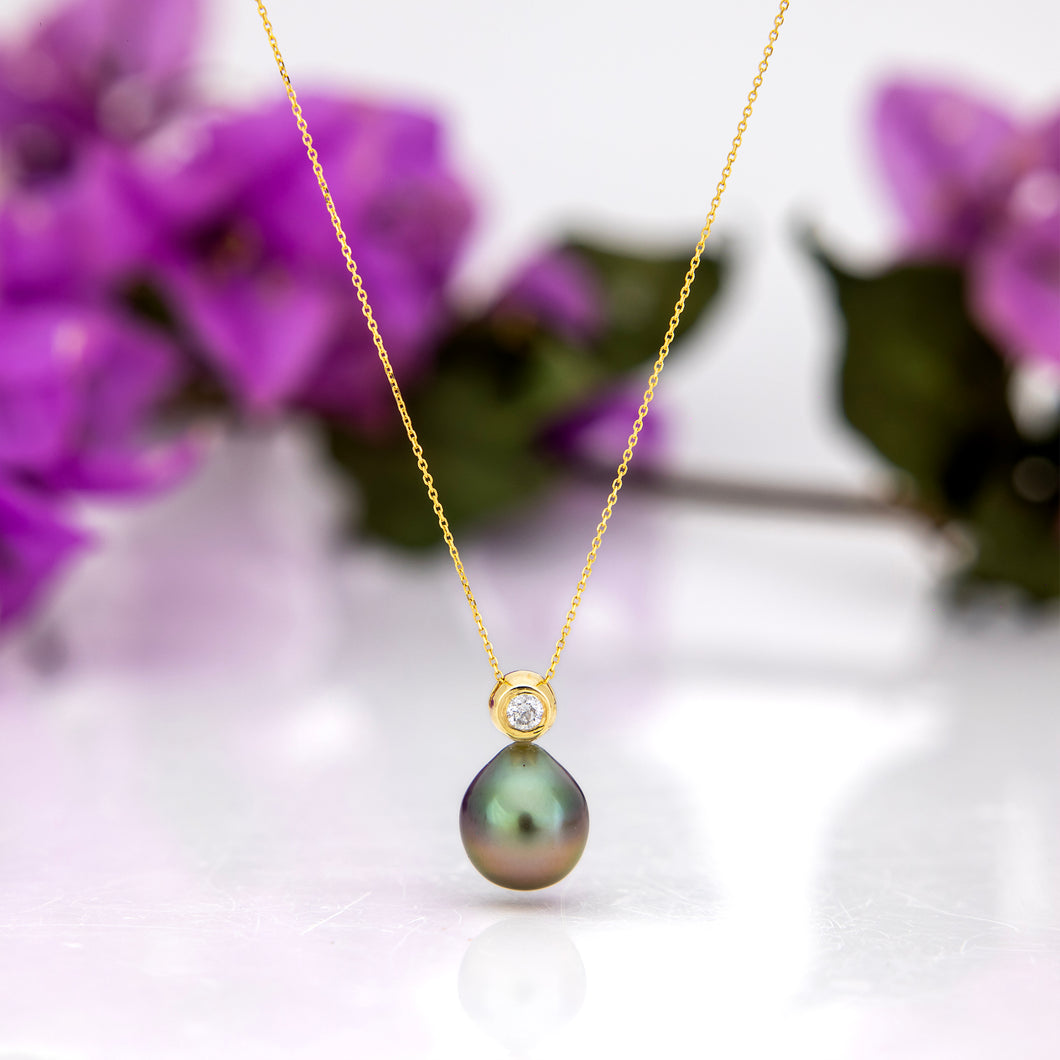 READY TO SHIP Graded Civa Fiji Pearl Necklace - Diamond & 14k Solid Gold FJD$