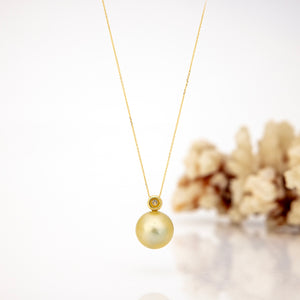 READY TO SHIP Graded Civa Fiji Pearl Necklace - Diamond & 14k Solid Gold FJD$