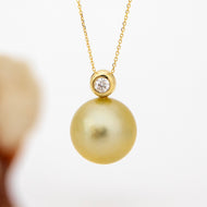 READY TO SHIP Graded Civa Fiji Pearl Necklace - Diamond & 14k Solid Gold FJD$