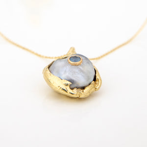 READY TO SHIP Civa Fiji Keshi Pearl & Aquamarine Necklace - 14k Solid Gold FJD$