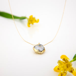 READY TO SHIP Civa Fiji Keshi Pearl & Aquamarine Necklace - 14k Solid Gold FJD$