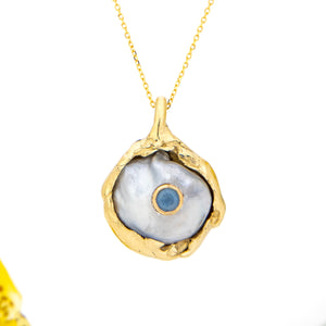 READY TO SHIP Civa Fiji Keshi Pearl & Aquamarine Necklace - 14k Solid Gold FJD$
