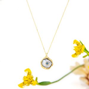 READY TO SHIP Civa Fiji Keshi Pearl & Aquamarine Necklace - 14k Solid Gold FJD$