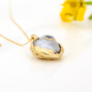 READY TO SHIP Civa Fiji Keshi Pearl & Aquamarine Necklace - 14k Solid Gold FJD$