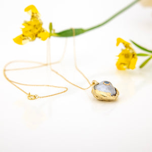 READY TO SHIP Civa Fiji Keshi Pearl & Aquamarine Necklace - 14k Solid Gold FJD$