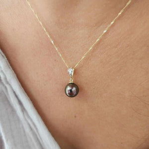 READY TO SHIP Civa Fiji Graded Pearl Necklace with Diamond Set Pendant - 14k Solid Gold FJD$