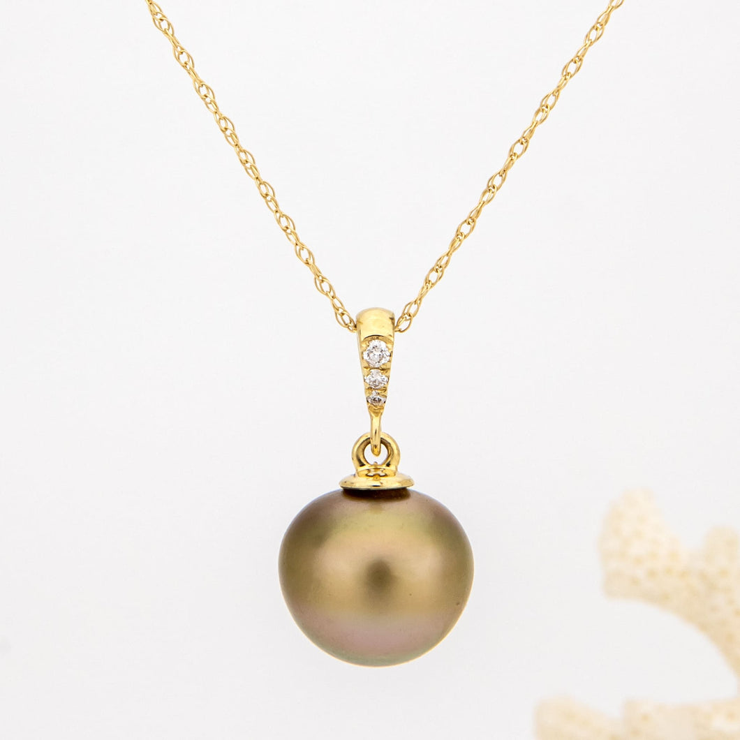 READY TO SHIP Civa Fiji Pearl Necklace with Diamond Set Pendant - 14k Solid Gold FJD$