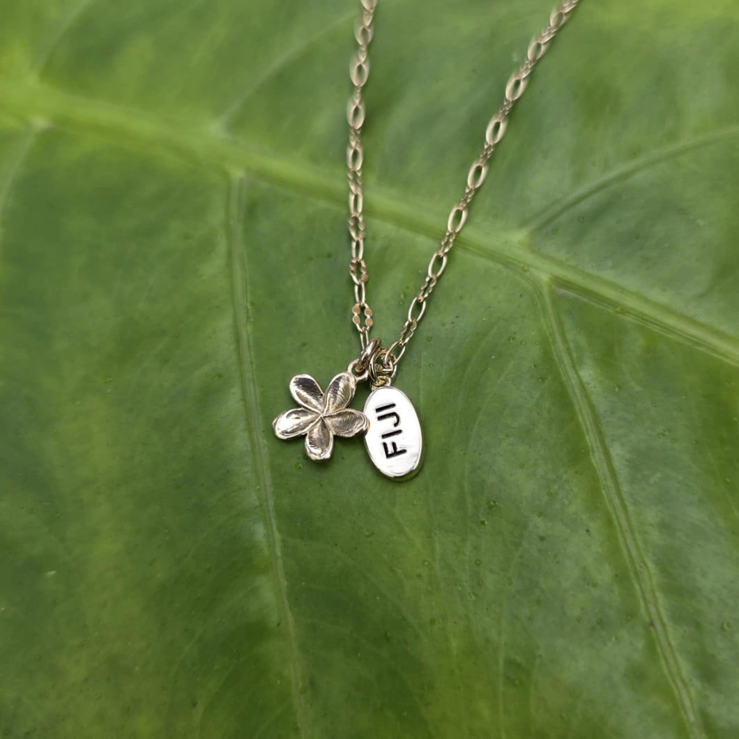 READY TO SHIP Frangipani Charm Necklace - 9k Solid Gold & 14k Gold Fill FJD$