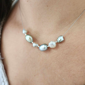 READY TO SHIP Fiji Keshi Floating Pearl Necklace - 925 Sterling Silver FJD$
