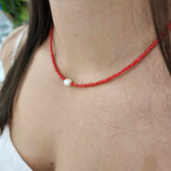 READY TO SHIP Freshwater Pearl & Bead Choker Necklace - 925 Sterling Silver FJD$
