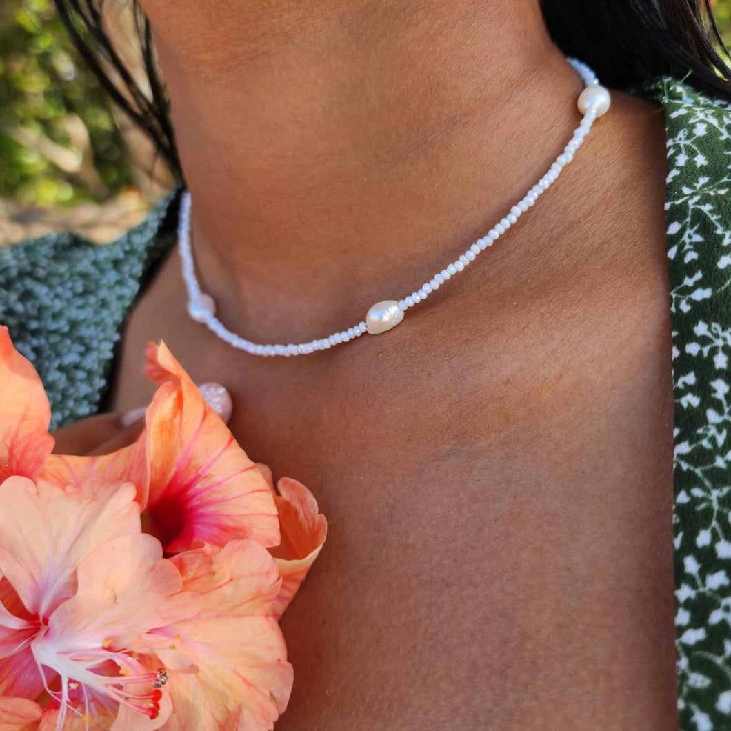 READY TO SHIP Freshwater Pearl & Bead Choker Necklace - 925 Sterling Silver FJD$