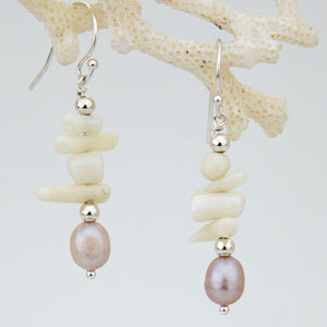 READY TO SHIP Freshwater Pearl & Coral Earrings - 925 Sterling Silver FJD$