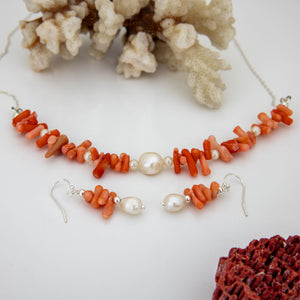 READY TO SHIP Coral & Freshwater Pearl Necklace - 925 Sterling Silver FJD$