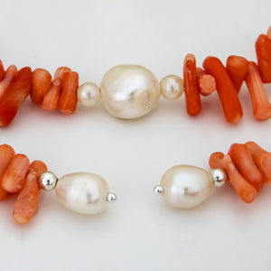 READY TO SHIP Coral & Freshwater Pearl Necklace - 925 Sterling Silver FJD$