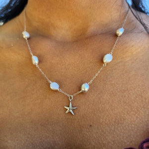 CONTACT US TO RECREATE THIS SOLD OUT STYLE Freshwater Pearl & Starfish Charm Necklace - FJD$