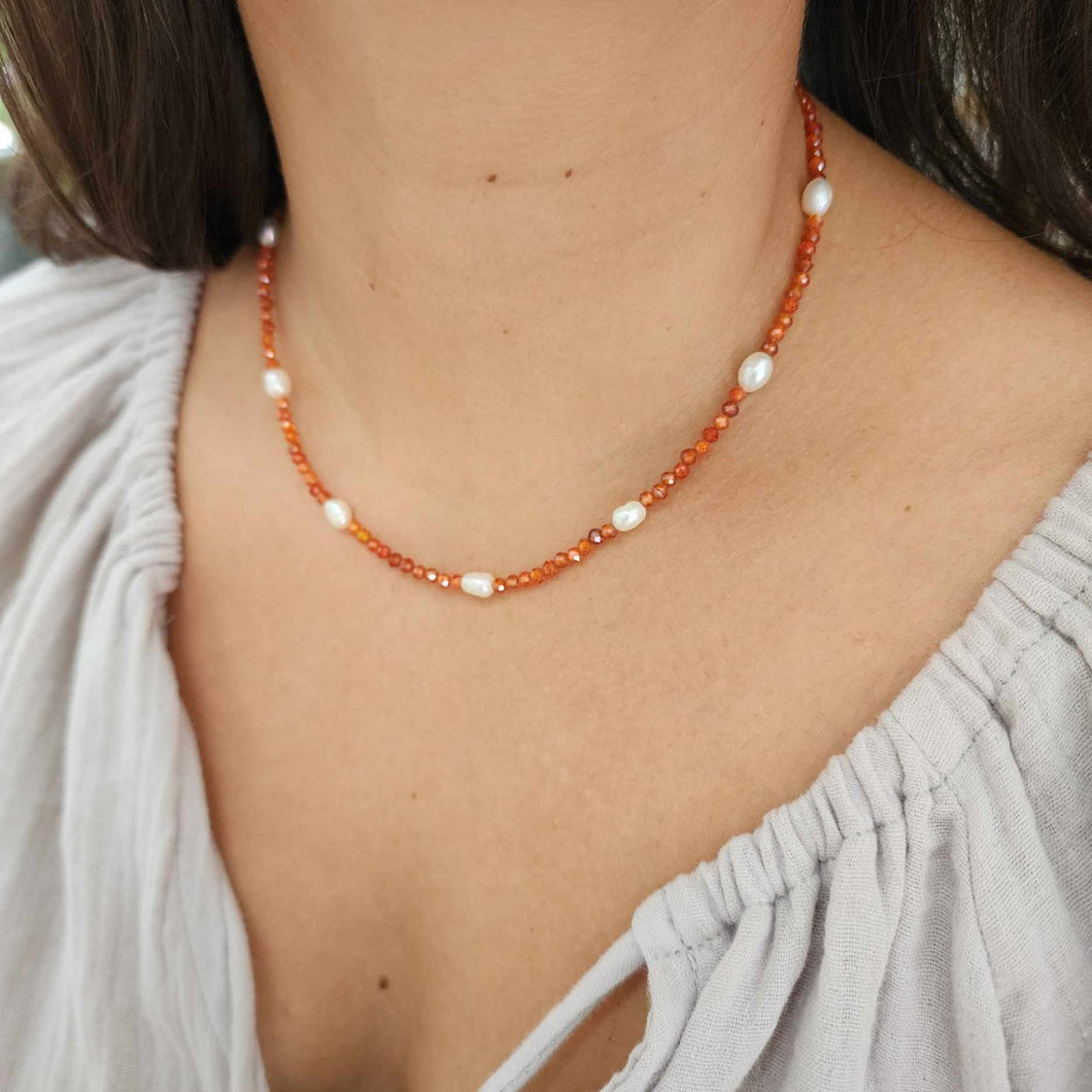 READY TO SHIP Freshwater Pearl & Faceted Glass Bead Choker Necklace - 925 Sterling Silver FJD$