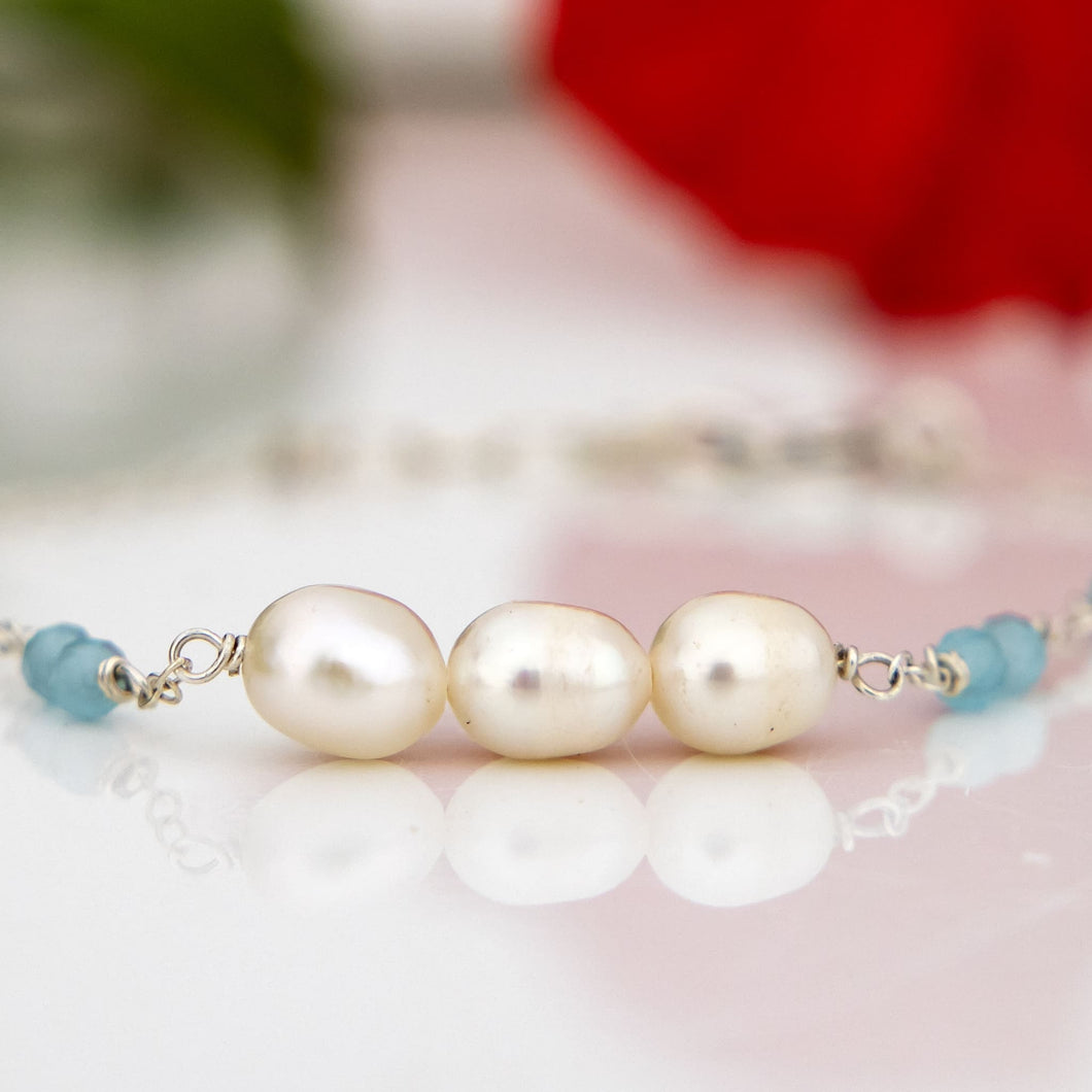 READY TO SHIP Freshwater Pearl & Faceted Glass Beads Necklace in 925 Sterling Silver - FJD$