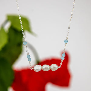 READY TO SHIP Freshwater Pearl & Faceted Glass Beads Necklace in 925 Sterling Silver - FJD$