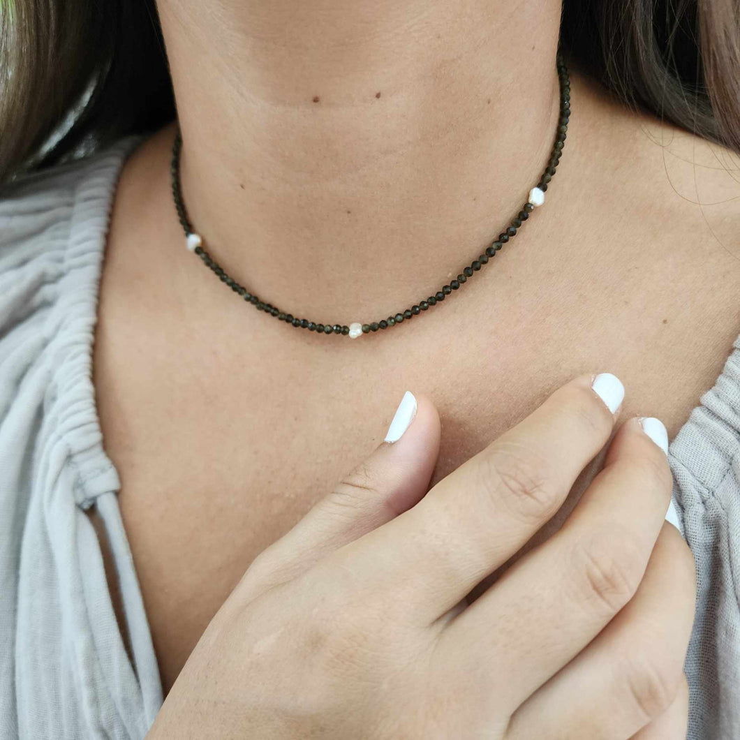 CONTACT US TO RECREATE THIS SOLD OUT STYLE Freshwater Pearl & Faceted Glass Bead Choker Necklace - 925 Sterling Silver FJD$