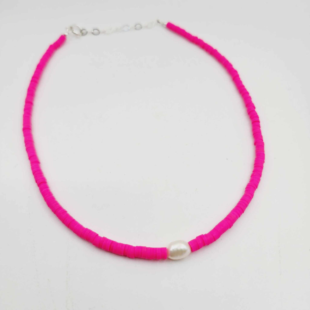 READY TO SHIP Polymer Clay Bead & Freshwater Pearl Choker Necklace - 925 Sterling Silver FJD$