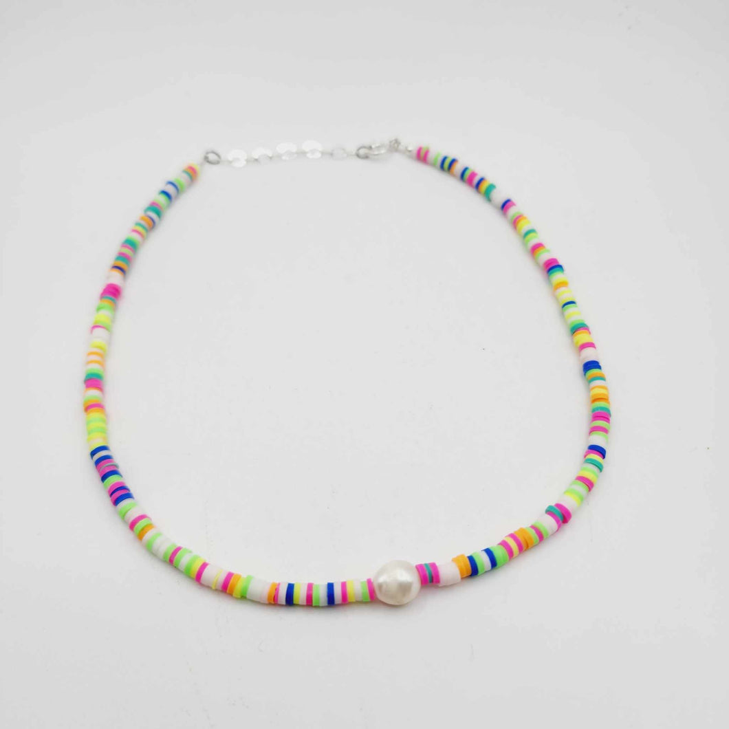 READY TO SHIP Polymer Clay Bead & Freshwater Pearl Choker Necklace - 925 Sterling Silver FJD$