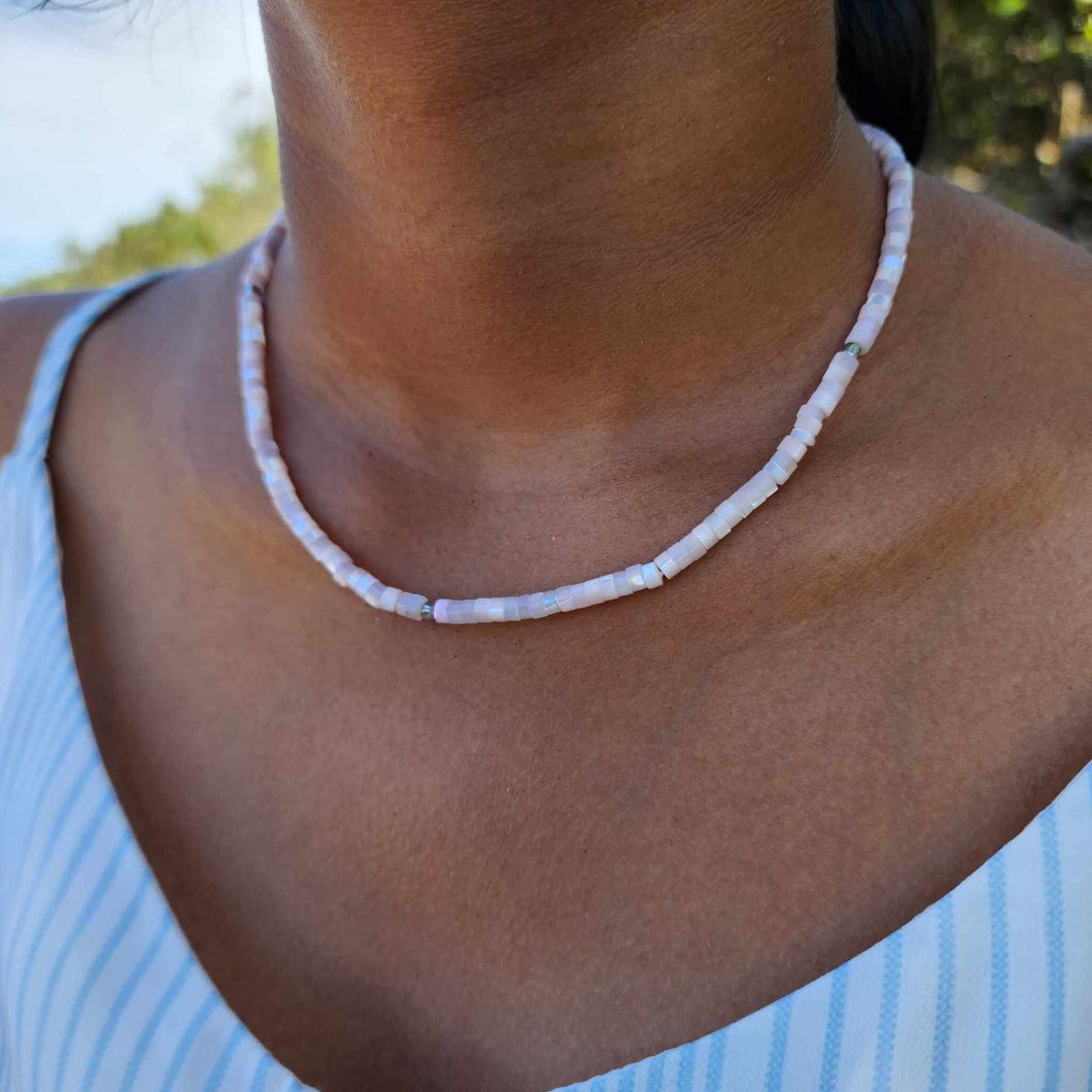 READY TO SHIP Mother of Pearl Bead Choker Necklace - 925 Sterling Silver FJD$