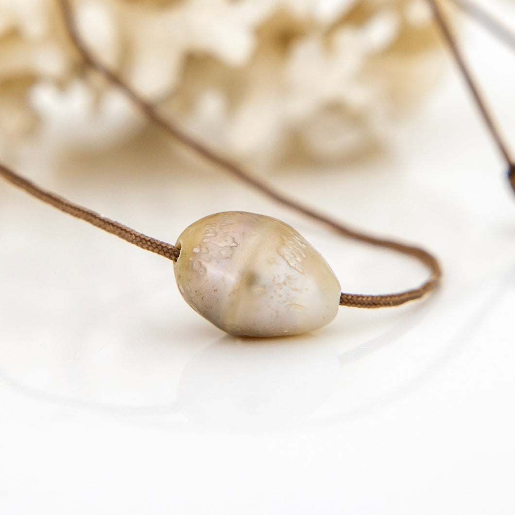 READY TO SHIP Civa Fiji Saltwater Pearl Unisex Necklace - 925 Sterling Silver & Nylon FJD$