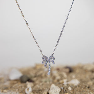 READY TO SHIP Palm Tree Necklace with Cz Stone Detail - 925 Sterling Silver FJD$