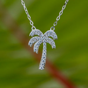 READY TO SHIP Palm Tree Necklace with Cz Stone Detail - 925 Sterling Silver FJD$