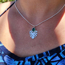Load image into Gallery viewer, READY TO SHIP Bezel Set Precious Stone Monstera Necklace - 925 Sterling Silver FJD$
