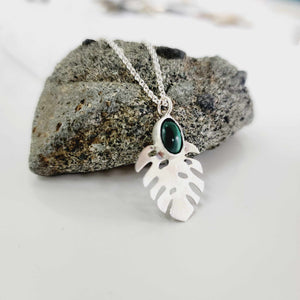 READY TO SHIP Bezel Set Precious Stone Monstera Necklace - 925 Sterling Silver FJD$