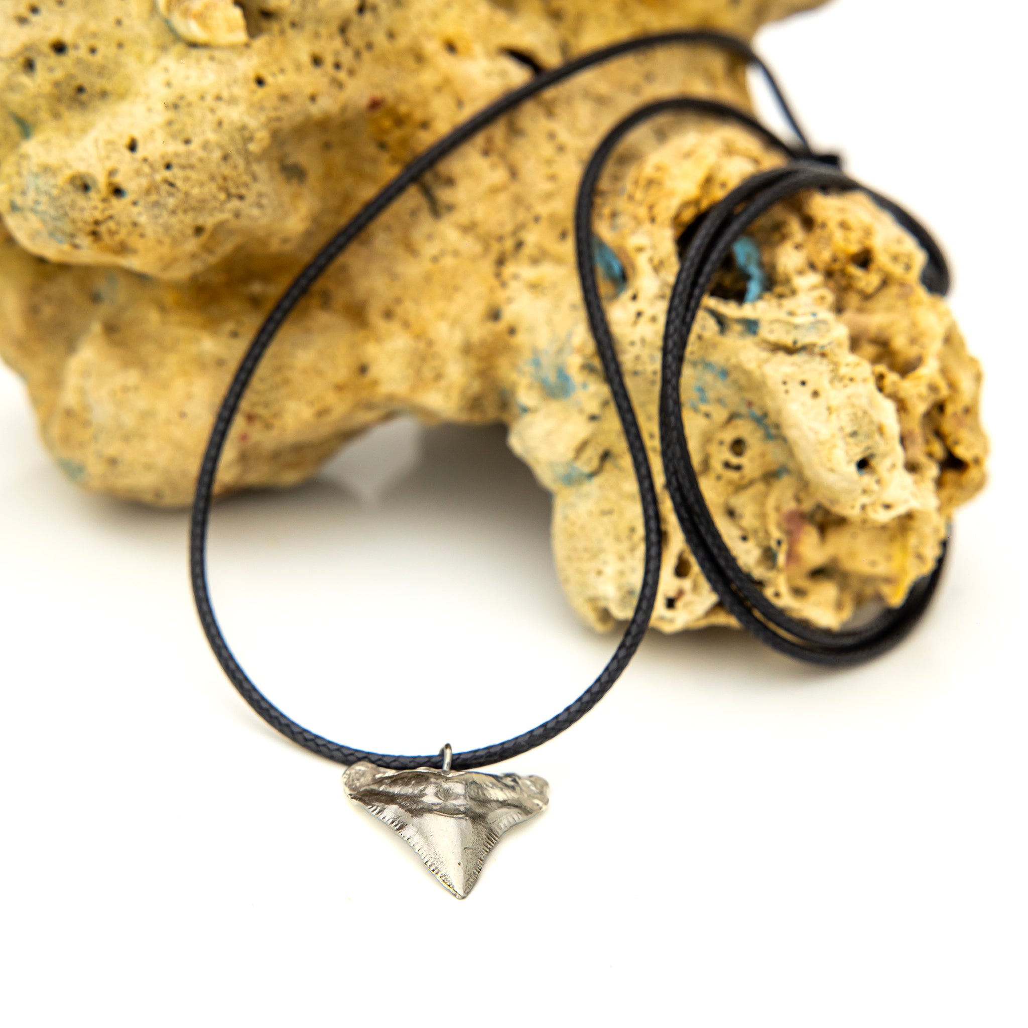 READY TO SHIP - Shark Tooth Necklace - Black Wax Cord FJD$