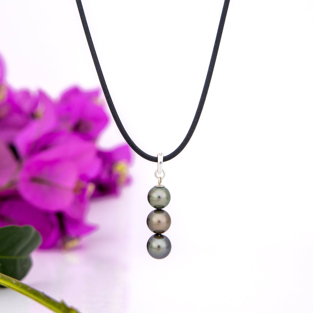 READY TO SHIP Unisex Civa Fiji Saltwater Pearl Trio Necklace - Rubber FJD$