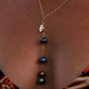 READY TO SHIP Fiji Saltwater Pearl Trio Lariat Y-Necklace - 14k Gold Fill FJD$