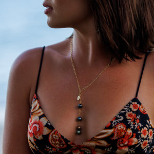 READY TO SHIP Fiji Saltwater Pearl Trio Lariat Y-Necklace - 14k Gold Fill FJD$