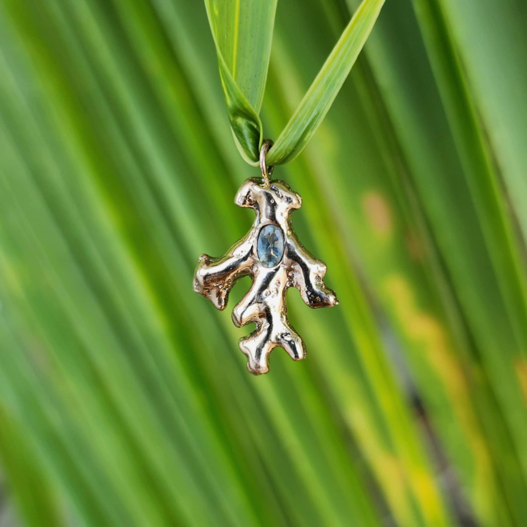 READY TO SHIP Cast Coral Pendant with Aquamarine - 9k Solid Gold FJD$