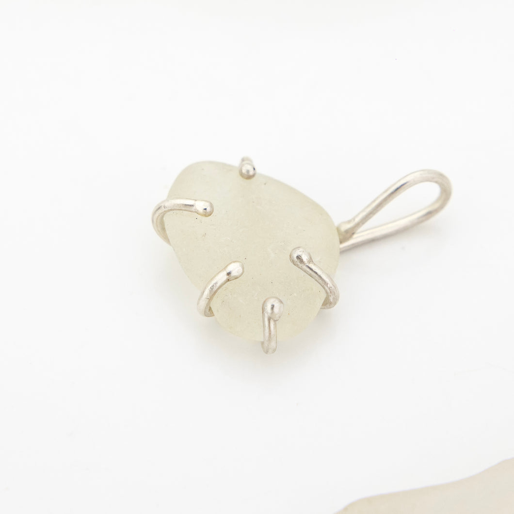 READY TO SHIP Claw Set Seaglass Pendant - 925 Sterling Silver FJD$
